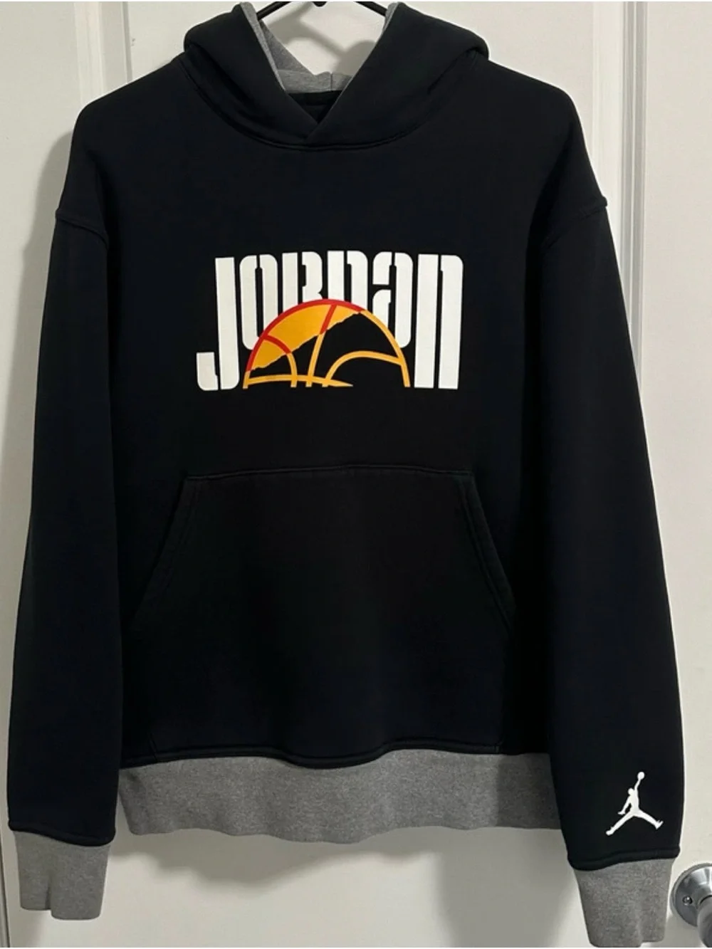 Jordan Black Crewneck Hoodie with White and Yellow-Orange Graphic